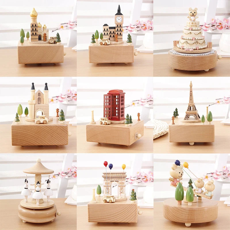 Children Wooden Music Box Handmade Craft Wooden Artware Music Decoration Christmas Music Box Classical Birthday Gift For Girl