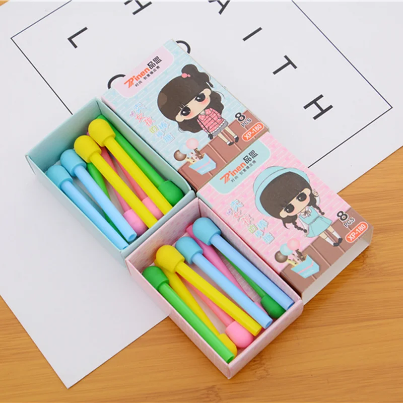 8 Pcs/box Cute Kawaii Matches Erasers Rubber Creative Colored Cartoon Pencil Eraser Child Painting Correction Stationary Gift