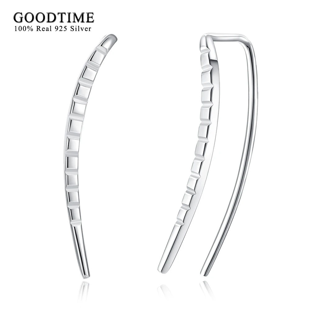 Fashion Simple Style Earrings Women Pure 925 Sterling Silver Straight Line Crawler Cuff Stud Earrings Brincos bijoux Gifts