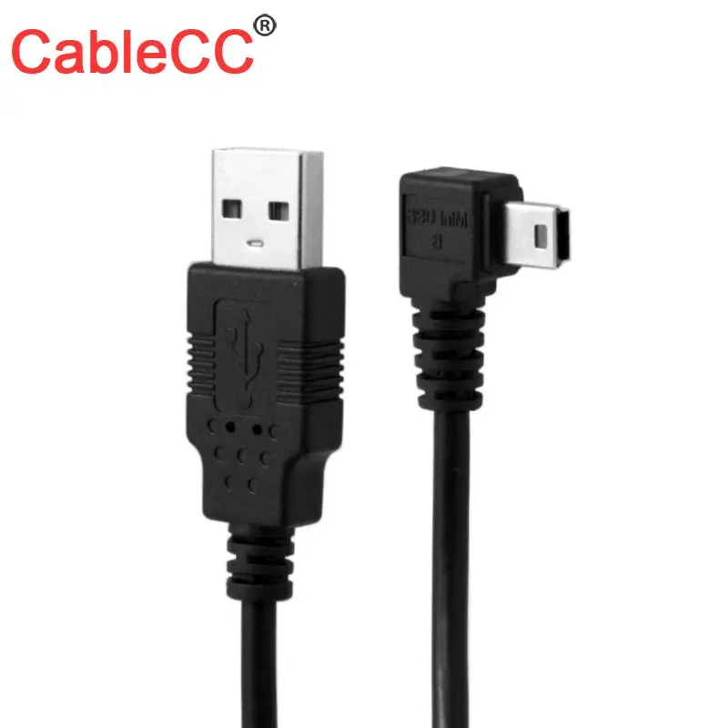 CableCC Mini USB B Type 5pin Male Right Angled 90 Degree to USB 2.0 Male Data Cable with Ferrite 3.0m