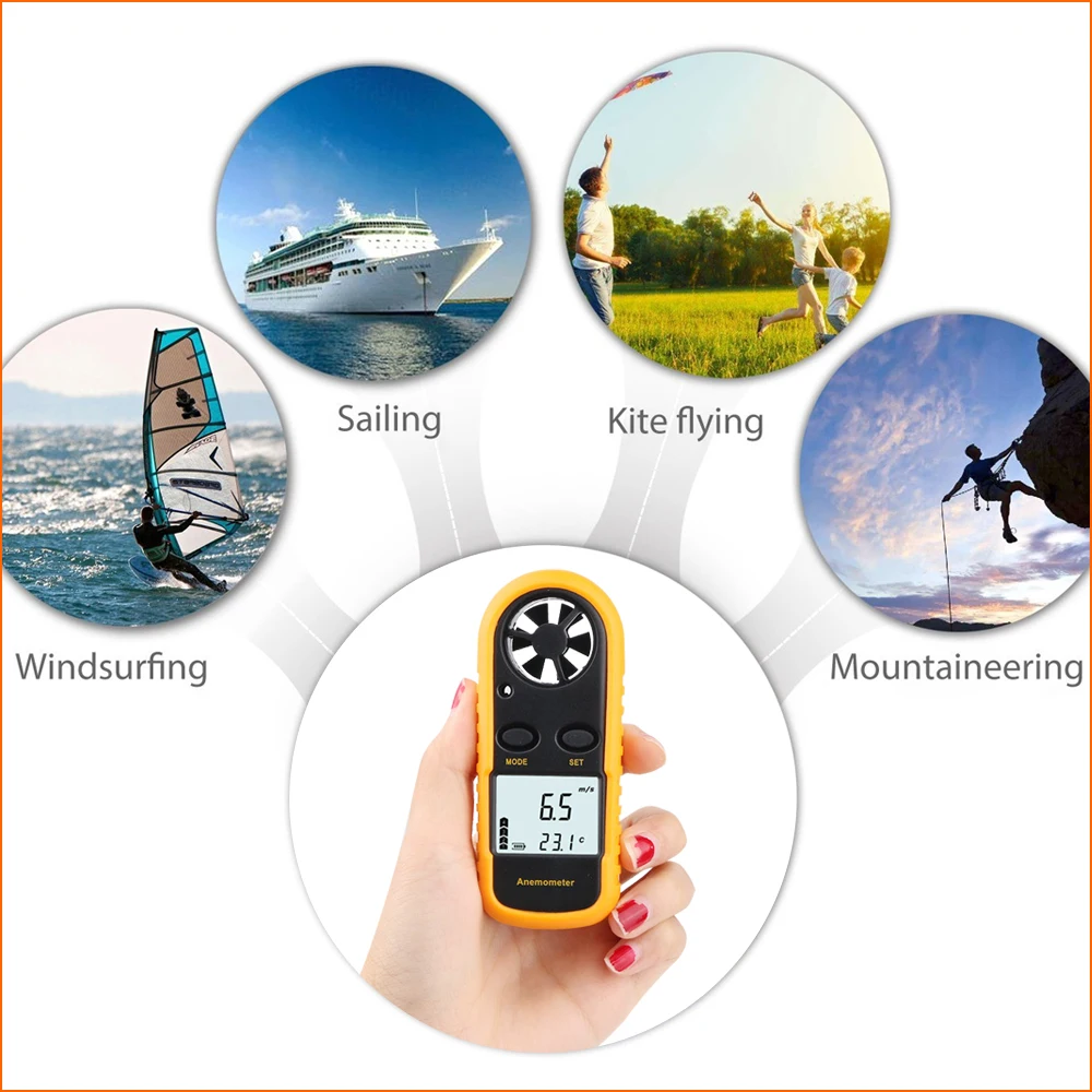 RZ Anemometro velocità Del Vento Meter Anemometro Lcd Digitale di Velocità del Vento Meter Sensore Portatile 0-30m/s GM816 Mini Anemometro Vento misuratore di velocità