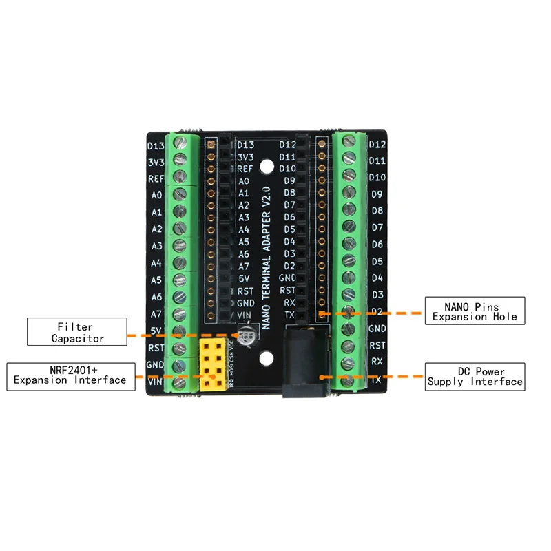 Emakefun Nano Terminal Expansion Adapter Board for Arduino Nano V3.0 AVR ATMEGA328P with NRF2401+ Expansion Interface DC Power