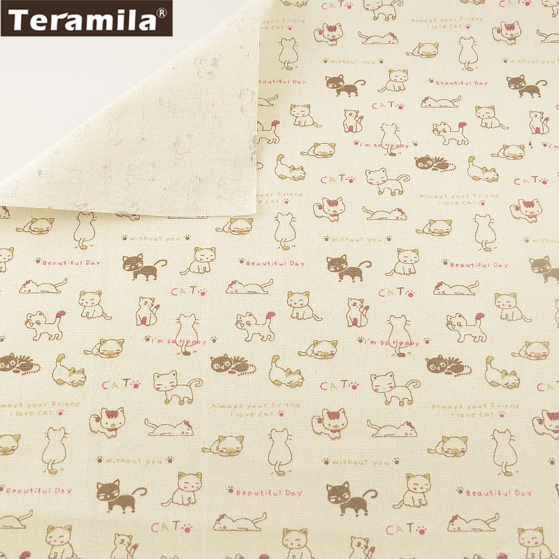 TERAMILA Cushion Pillow Zakka Pet Lovely Cat Designs Cotton Linen Fabric Sewing Material Tissu Tablecloth Bag Curtain by Meter