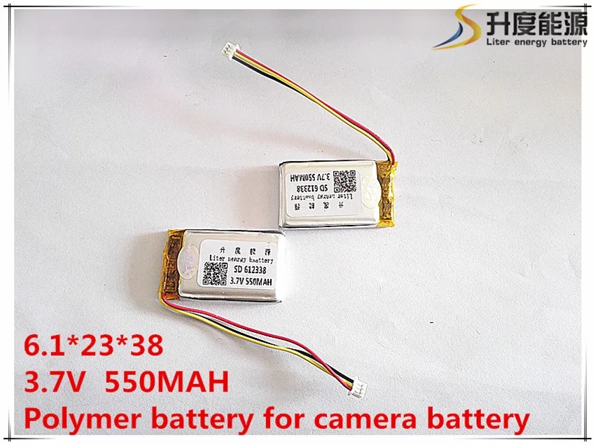 Akumulator litowo polimerowy MODEL 612338 602338 550 mah 3.7 V litowo polimerowa bateria MP3 MP4 GPS złącze