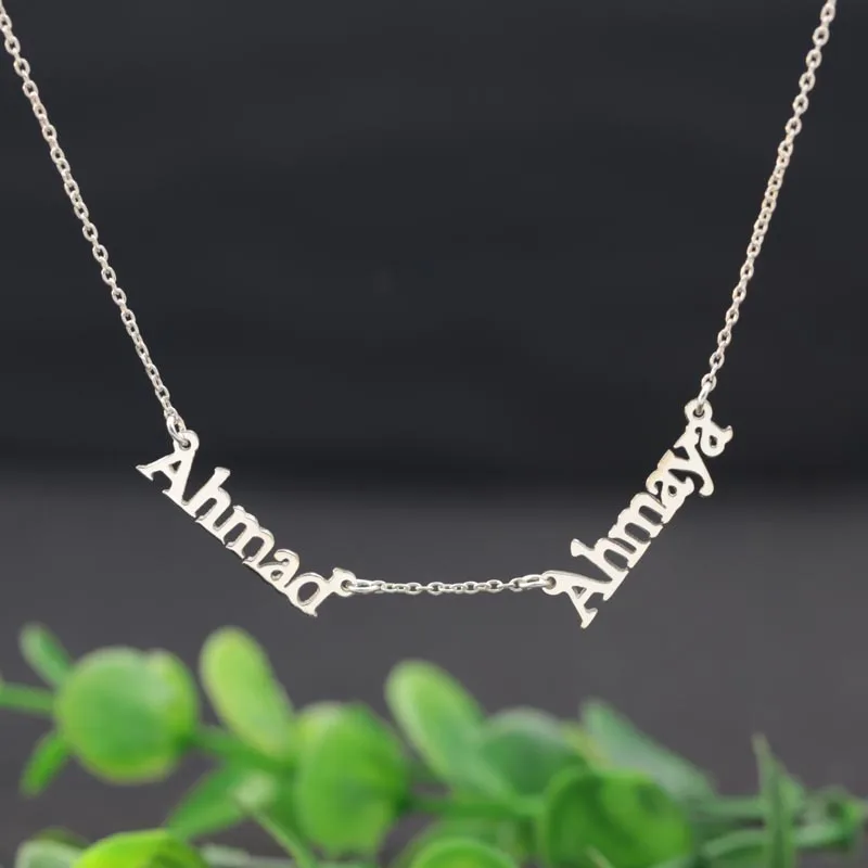 

Sideway Customised Double Nameplate Necklace Personalized Two Name Pendants Jewelry Family Name Bar Necklace Christmas Gift