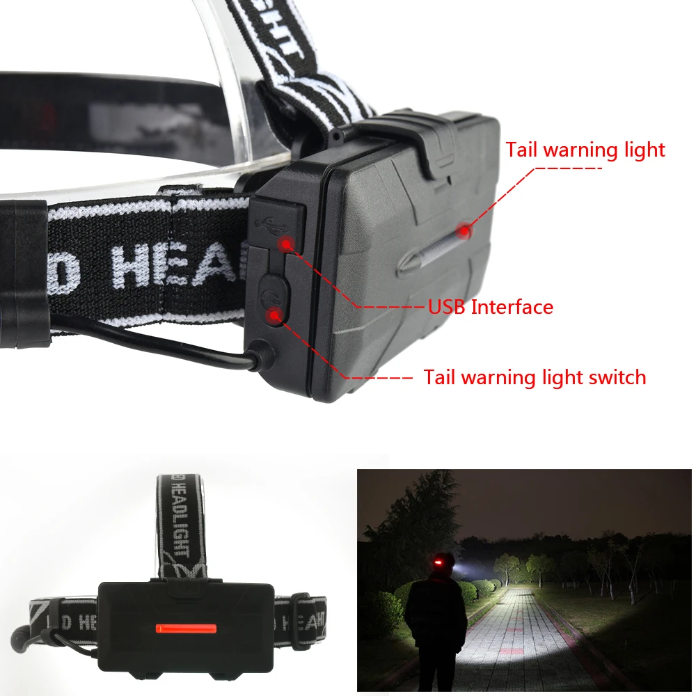 Super Bright LED headlamp 4 x White LED + 2 x COB + 2 x Red LED Headlight 7 Lighting Modes Head Lamp Head Flashlight