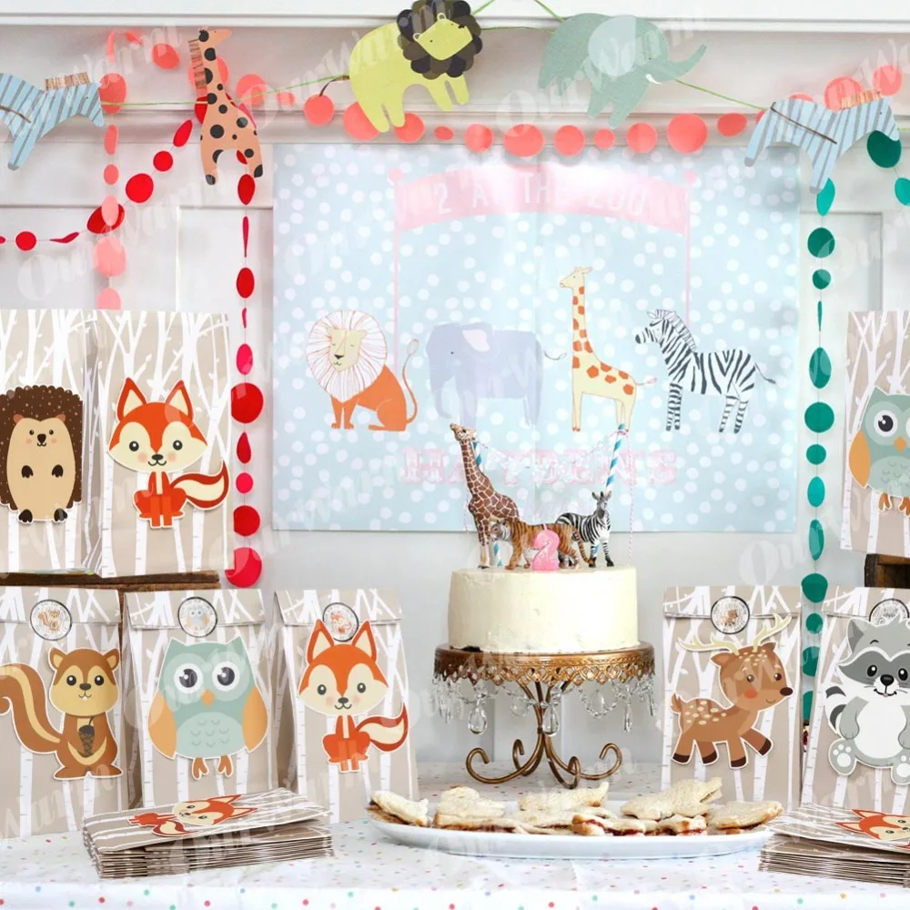 OurWarm 24Pcs Jungle Animals Paper Gift Bag Candy Bags Jungle Party Baby Shower Packaging Bags Woodland Birthday Party Supplies