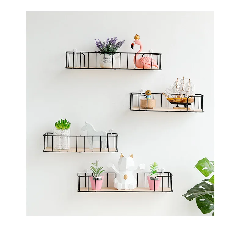 1PC Iron Wood Storage Shelf Sundries Wall Holder Nordic Kitchen Bedroom Wall Shelves Rack Crafts Display Rack JL 245