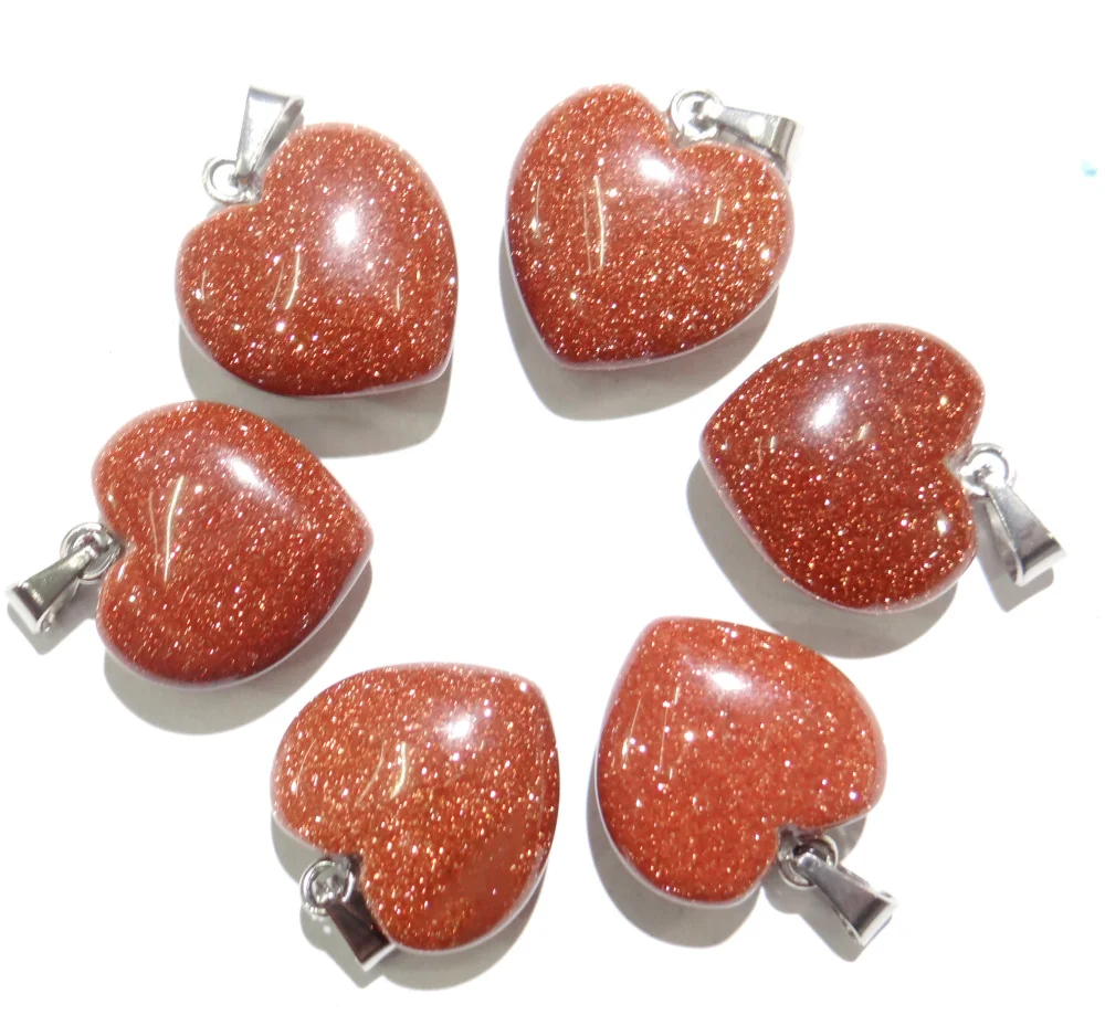 16mm Natural stone Turquoises  Opal Quartz crystal tiger eye charm heart pendant diy jewelry making Necklace Accessories 30pcs