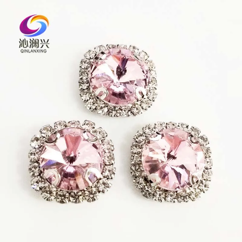 Pink Color Glass Crystal Rhinestones, Round Shape Sew on Buckle, Used for Needlework, Diy/Clothing Sewing Accessories