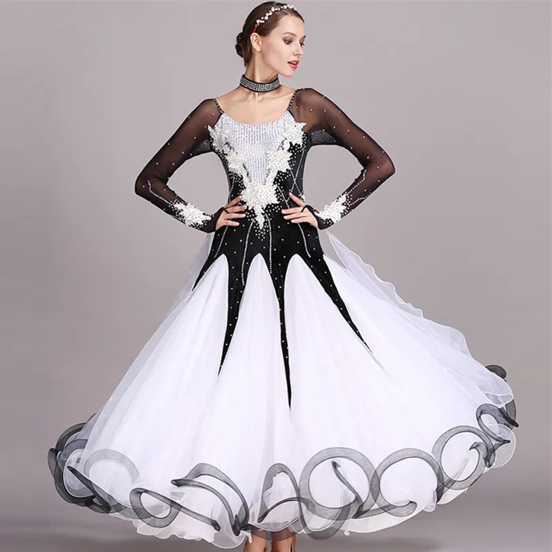 Velvet Stitching Applique Ballroom Dance Competition Dress Standard Dresses Modern Dance Costume Waltz Dress Luminous Costumes