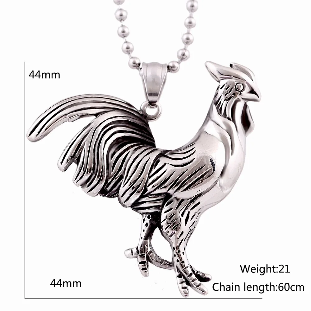 316L Stainless Steel Zodiac Cock Shape Pendant & Necklace  With Steel Ball Chain Necklace Funny Walking Chicken Necklace