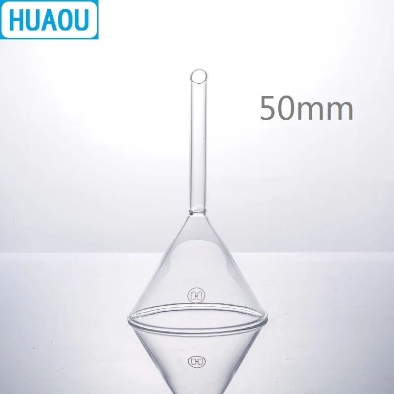 HUAOU-Entonnoir à Tige Courte, Angle Résistant à 60, Borosilicate, Verre 3.3, Équipement de Chimie de Laboratoire, 50mm