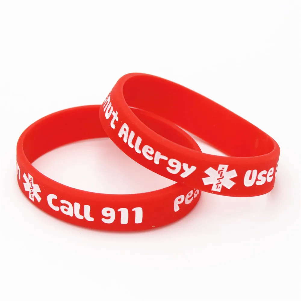 1PC Printed Peanut Allergy Call 911 Silicone Wristband Little Kids Baby Silicone Armband Bracelets&Bangles Medical Gifts SH162