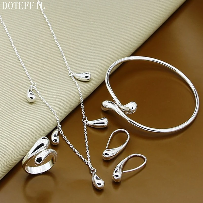 

DOTEFFIL 925 Sterling Silver Water Droplets/Raindrops Necklace Bangle Ring Earring Set For Woman Wedding Charm Jewelry