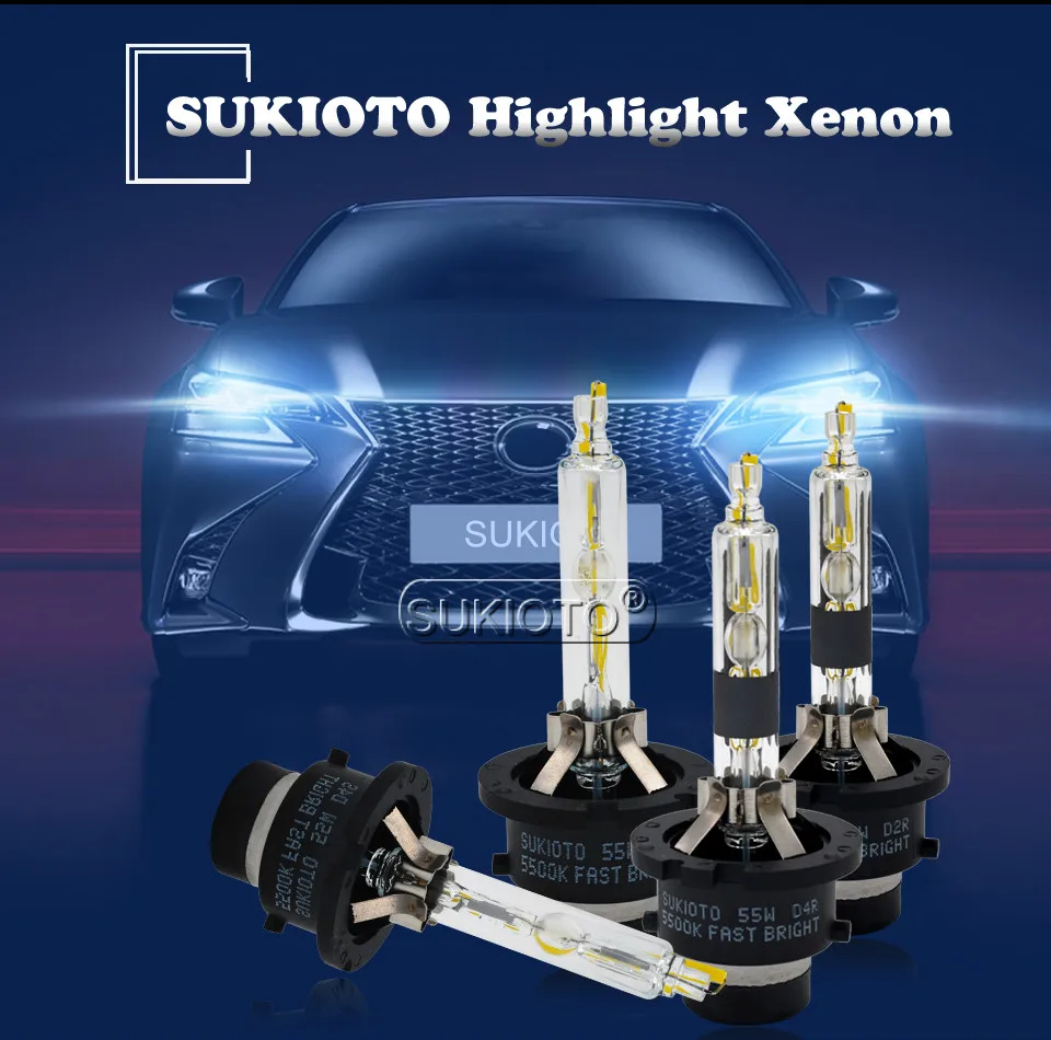 SUKIOTO 2PCS Xenon D2R 85126 55W D2S hid projector Bulb 85122 5500K D4S 42402 D4R Car Headlight Spare Lamp Bulb Super bright