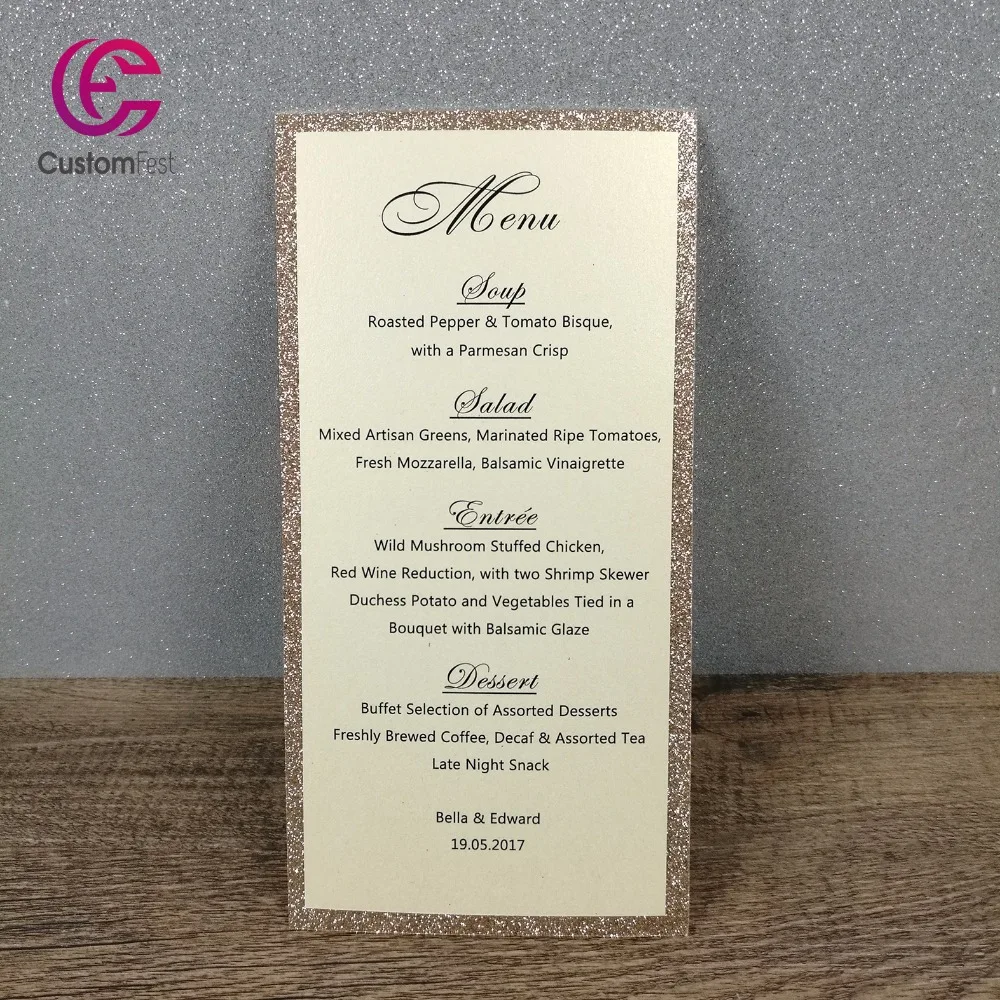 

30pcs/lot Personalized menu two layers menu handmade Champagne glitter whole set available