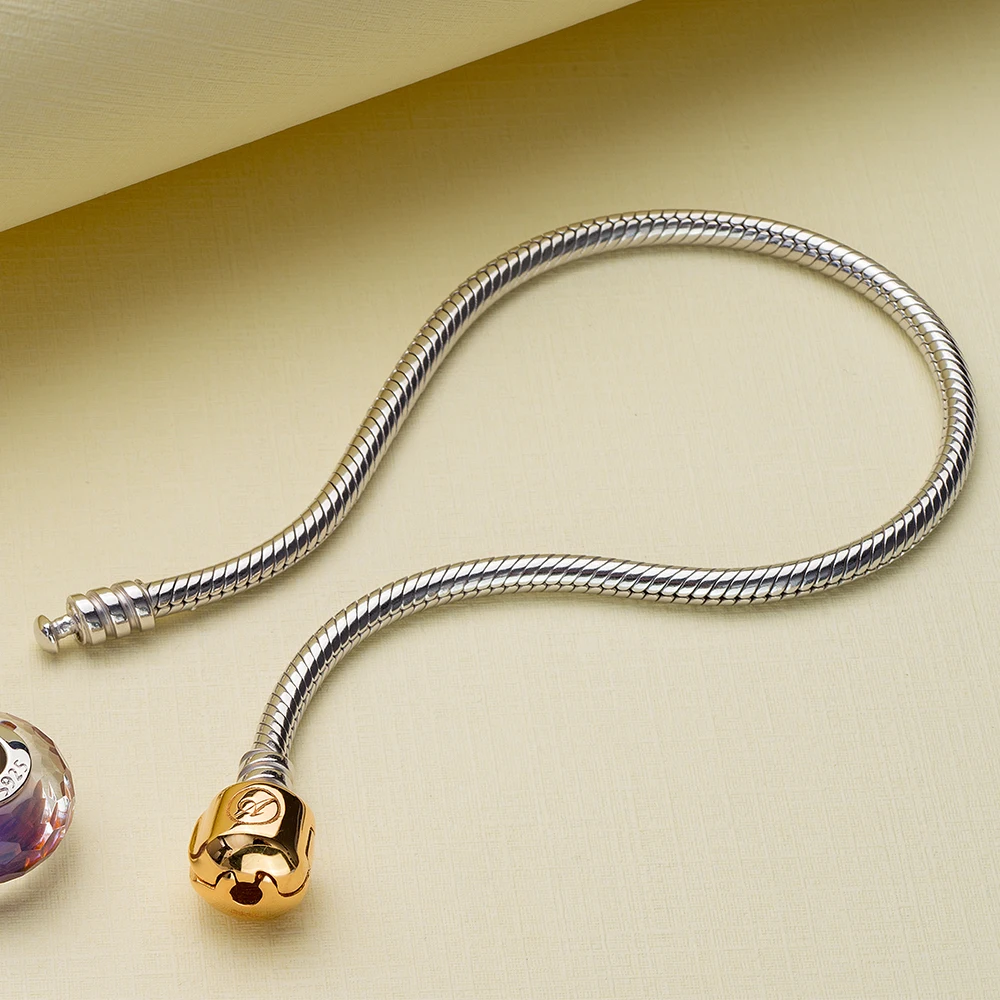 ATHENAIE 925 Sterling Silver Snake Chain Bracelet With the Lock Color 18kt Gold For Charm Bracelets & Bangles Jewelry Diy
