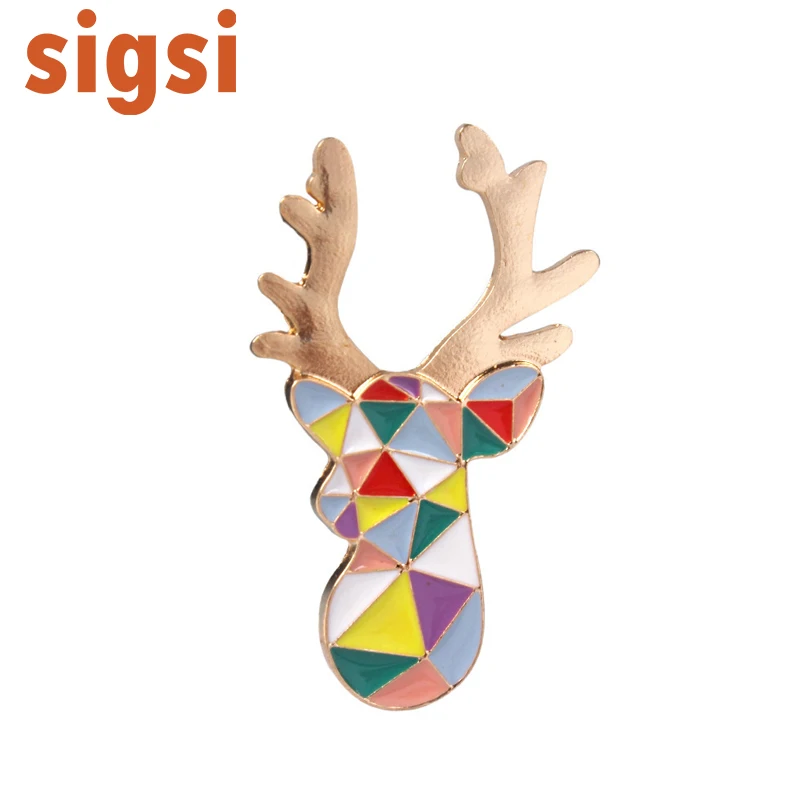 

100pcs/ Fashion Lovely Cute Enamel Colorful Geometry Deer Elk Moose Wapiti Animal Antlers Girl Brooch Badges Pin Brooch