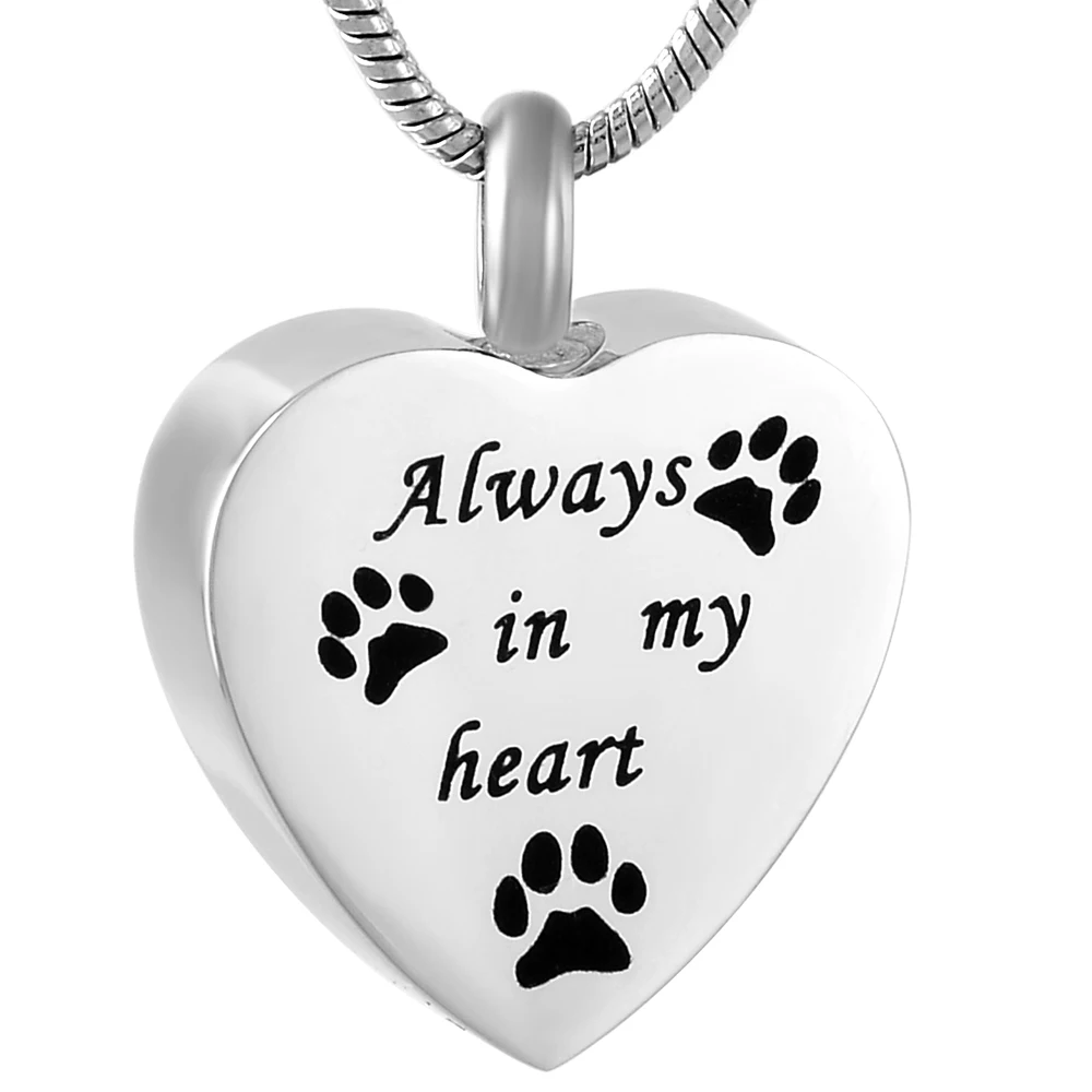 

Pet Keepsake Jewelry Hot Selling Heart Shape Stainless Steel Memorail Urn Necklace Paw Always In My Heart Cremation Pendant