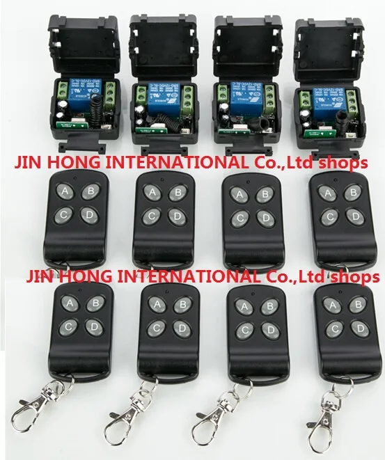 

2016 New 12V 1ch wireless remote control switch system 8pcs transmitter & 4pcs receiver relay smart house Free shipping