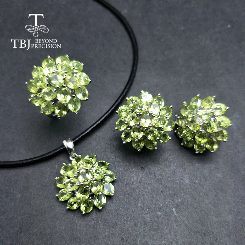 

TBJ,Romantic natural peridot gemstone 925 sterling silver best ring & pendant & earring for women daily party wear