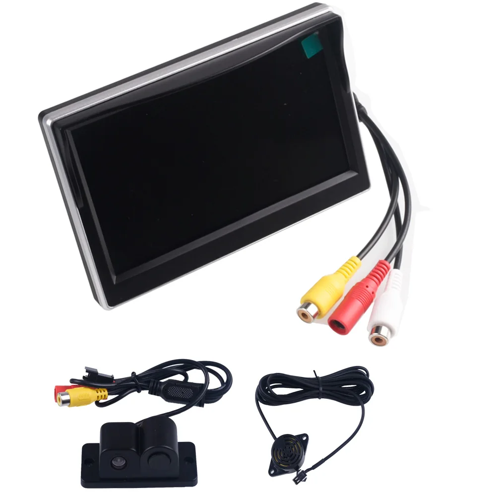 

5.0" TFT LCD Color Rearview Display Monitor + Backup Rear View Camera With 2 Radar Detector Sensors BiBi Alarm Indicator Anti