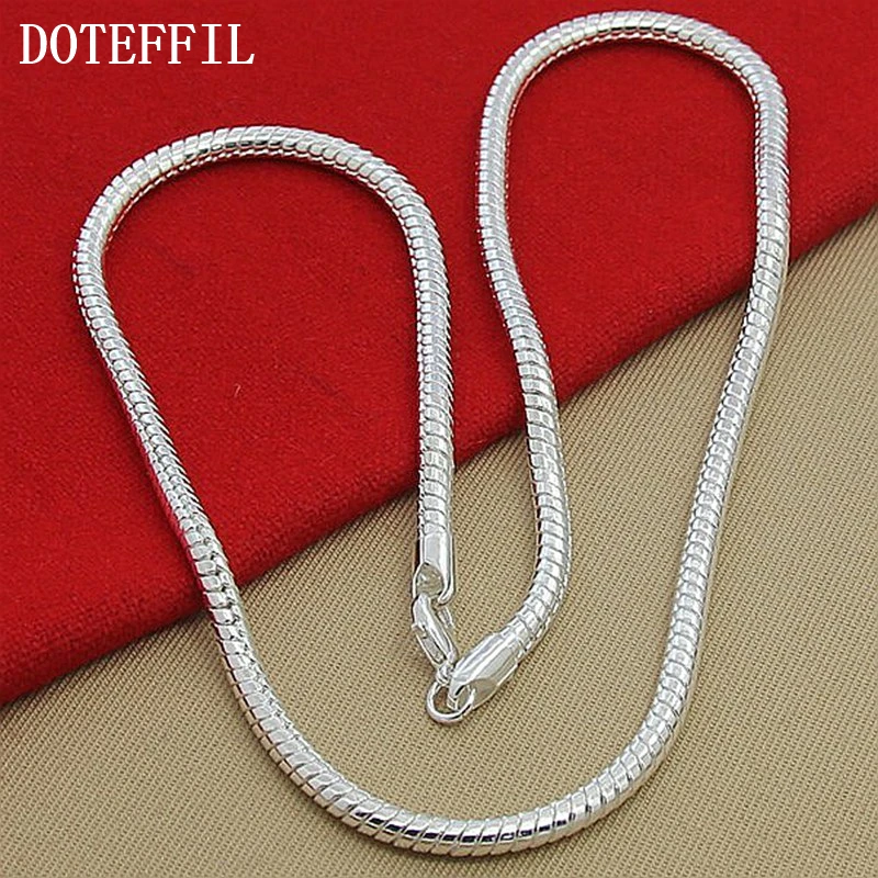 DOTEFFIL-Colar de Corrente Cobra para Homens e Mulheres, Cor Prata, 3mm, Jóias de Noivado, Casamento, 16 