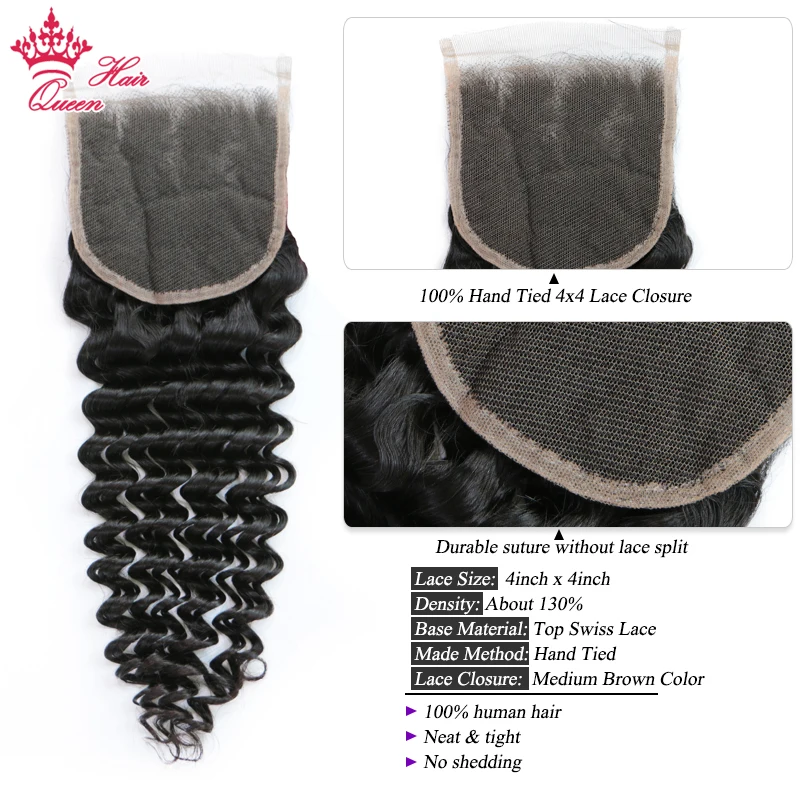 Queen Hair Products Malaysian Deep Wave Bundle with Lace Closure Virgin Raw Hair Deep Curly Wave Human Hair Bundles With Closure