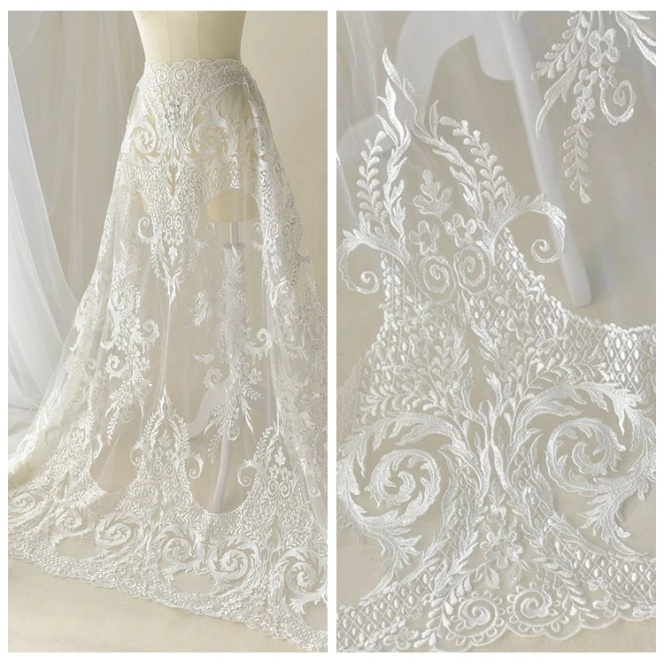 

European high-grade embroidery lace fabric wedding dress handmade diy mesh fabric clothing decoration materials free shipping