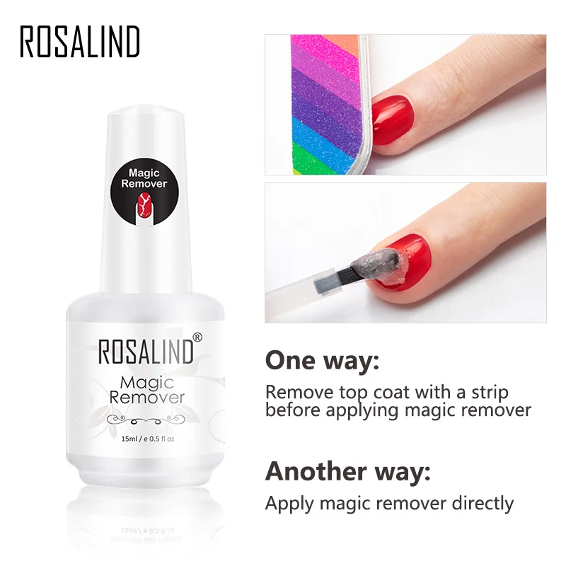 ROSALIND Magic Remover Nail Easy Off Gel Remover Cleaner Nail Polish Within 2-3 MINS 15ml Magic Removal Varnishes Base Top Coat