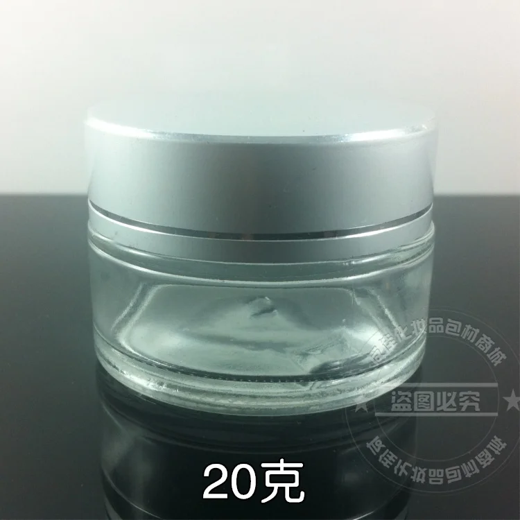 

20g clear glass cream jar with matte silver aluminum lid, 20 grams cosmetic jar,packing for sample/eye cream,20g glass bottle