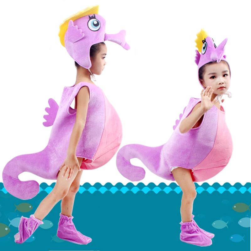 Children kid blue purple orange hippocampus sea horse costume Halloween party cosplay animal costume clothes for boy girl image 4