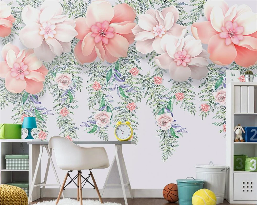 Custom size wallpaper Pastoral style Fan flowers Flower vine background mural home decoration living room bedroom 3d wallpaper