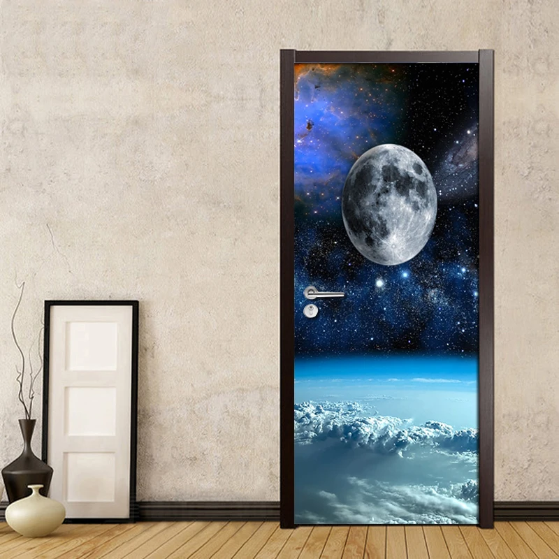 Cosmic Planet Cloud Landscape 3D Door Wallpaper Wallpaper Parlor Bedroom PVC Waterproof Door Sticker Home Decor Wall Painting