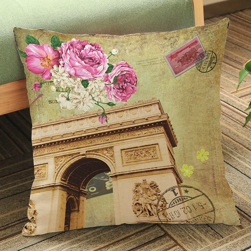 Decorative Pillow Case for Chair, Paris Triumphal Arch Street Architecture Style, Cushion Cover, Vintage Cities Pattern, Sofa