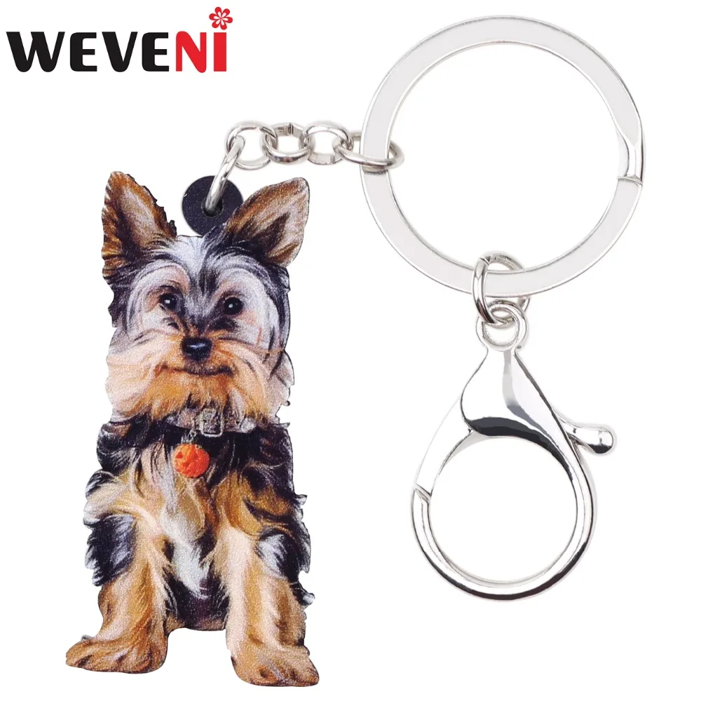 WEVENI Acrylic Sweet Yorkshire Terrier Dog Key Chains Keyrings Gift For Women Girl Female Holder Charms Trendy Animal Jewelry