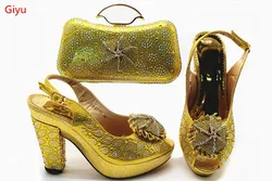 Scarpe africani E Borsa Insieme di Corrispondenza Con Il giallo di Vendita Caldo Delle Donne Italiane Scarpe E Borsa con Set Per La Cerimonia Nuziale Del Partito! HSN1-18