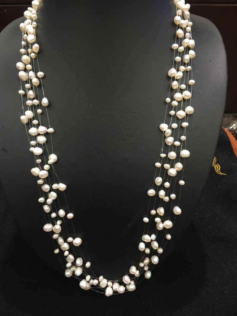 

3-4MM & 6-7MM Natural freshwater Pearl necklace Long Necklace white 80CM multilayer Real Pearl Fashion women jewelry