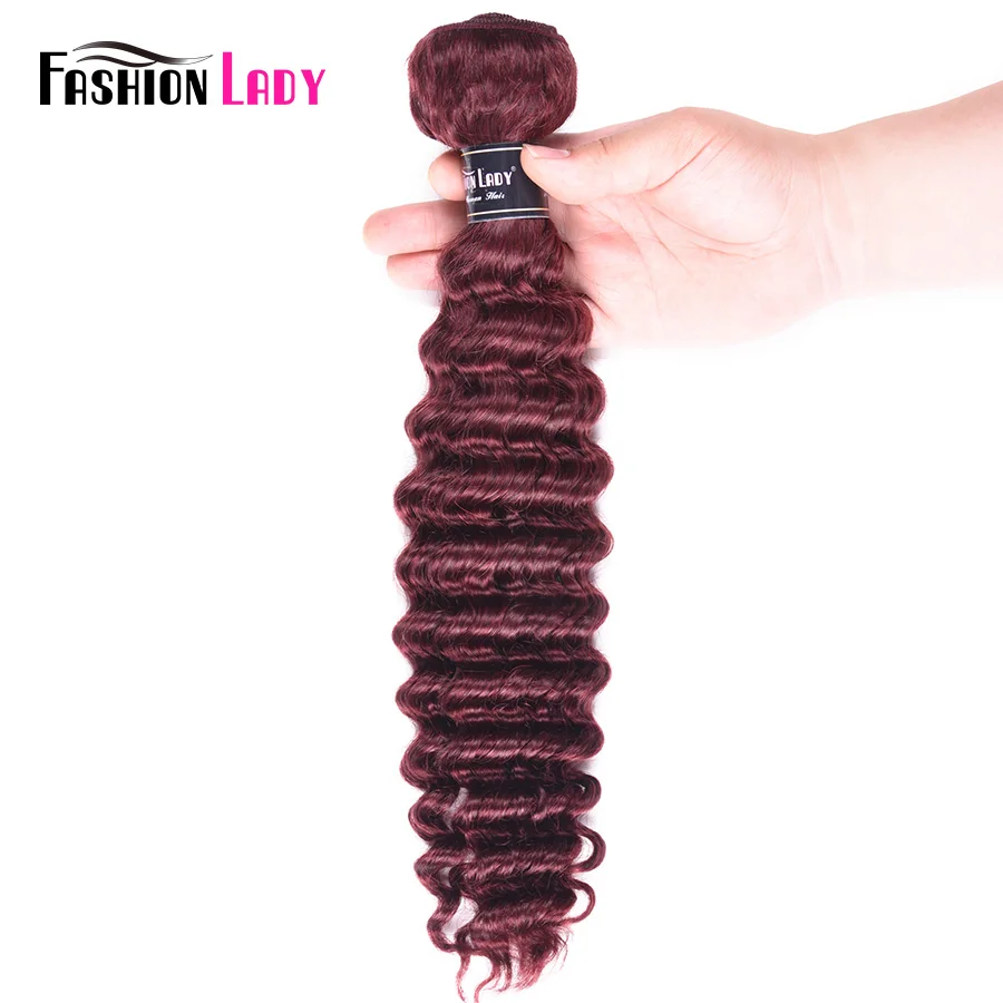 Deep Wave Red Wine Human Hair Bundles 99j# Brazilian Hair Bundles 1 Piece Non-Remy Hair Extensions Human Hair