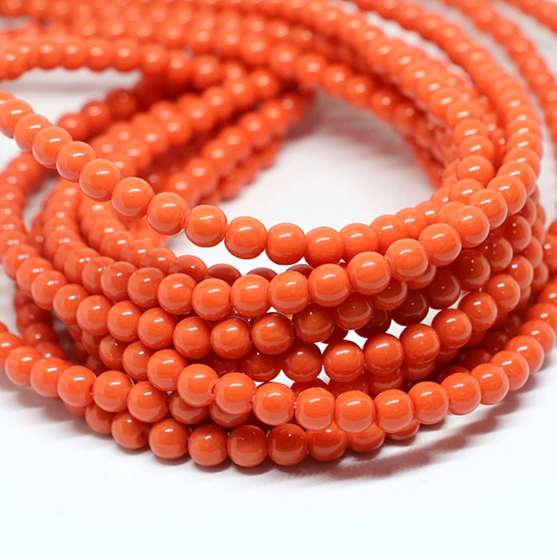 Orange red resin beeswax fashion 5mm 6mm 8mm 10mm loose diy round beads women elegant jewelry making 15inch B38