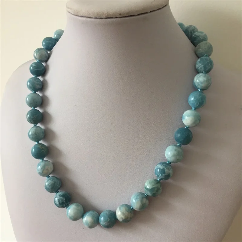 Genuine Larimar Jewelry Gemstone Ocean Sea Stone Beads Marine Necklace with Long Healing Power Energy Gift