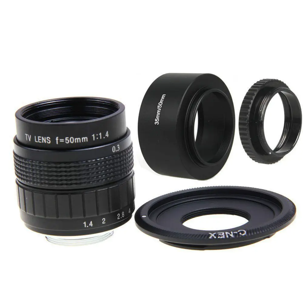 50mm F1.4 CCTV Movie Lens +C Mount +Lens Hood + Macro Ring for SONY E Mount NEX3 NEX6 NEX7 NEX-5R A6600 A6500 A6300 A6000 A5000