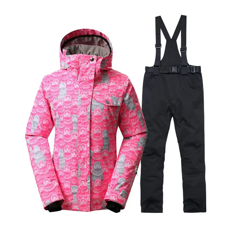 

Red Women's Snow Clothing outdoor Sports Wear Snowboarding Sets waterproof windproof breathable Ski Jackets and Bib Snow Pants
