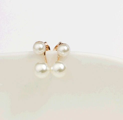 Big & Small Sizes Double Simulated Pearl Ball Silver Plated Golden Stud Earrings for Women Ear Piercing Jewelry