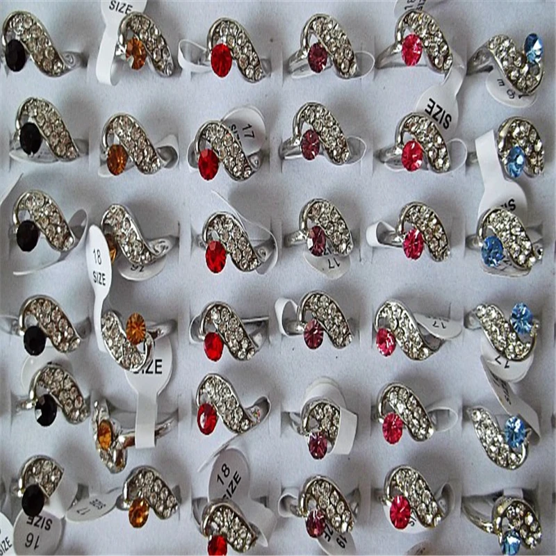 

QianBei QianBei 50 Pcs Mixed Style Fashion Rings Kid Children Rhinestones Crystal Rings For Women Charms Jewelry Gifts Wholesale