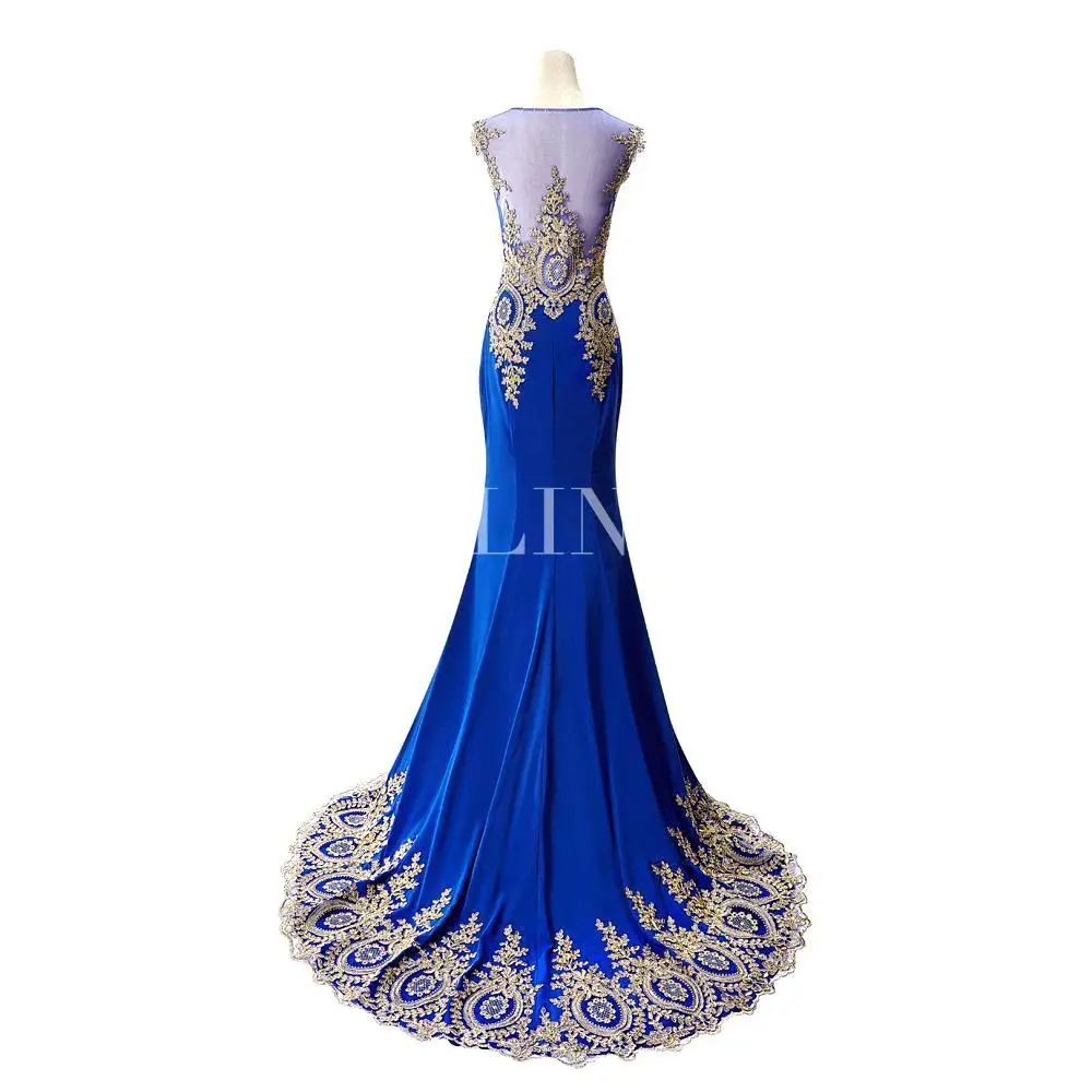 Sexy Sheer Lace Mermaid Long Prom Dresses under 50 Elegant Royal Blue Evening Party Dresses Vestido de Festa Longo