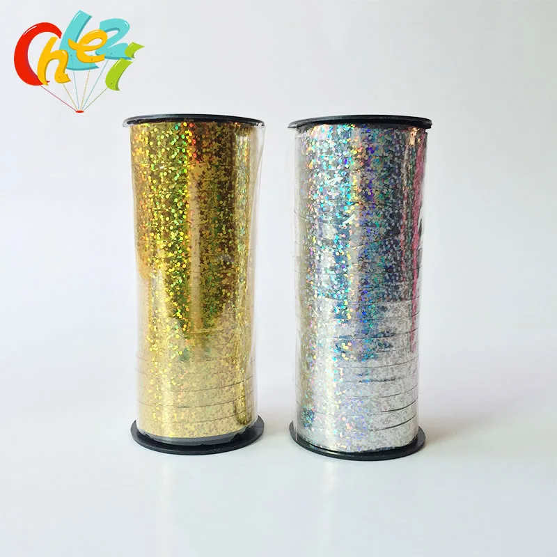 1pc 100 Yard Happy Birthday Crimped Curling Ribbon Roll Silver Balloon Ribbons for Party Festival Florist Crafts Gift Wrapping