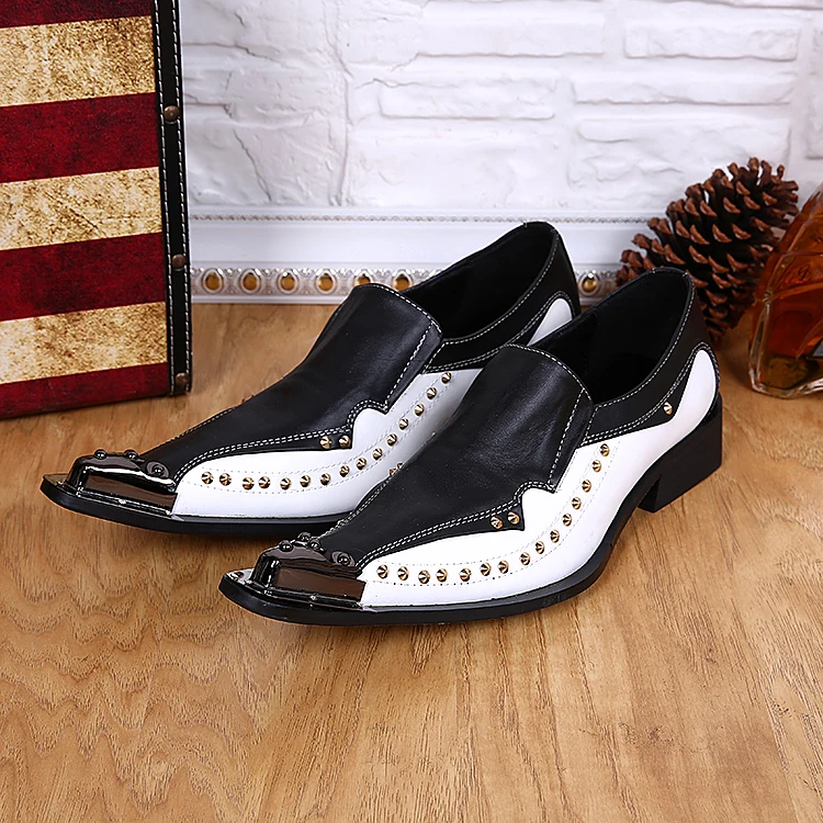 

balck white spiked loafers men genuine leather shoes wedding formal studded italian shoes dress shoes luxury brand shoe lasts