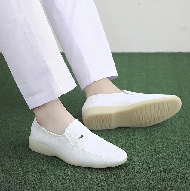 Spring White Shoes Men Doctor Medical 37-45 Flat Soft Sole Laboratory PU Leather Work Hopital